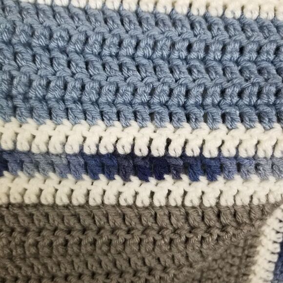 Handmade‎ Crochet Blue,  Gray and White  Baby Blanket - Picture 6 of 6